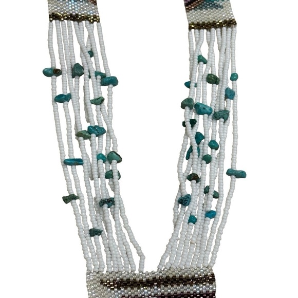 Native American White Turquoise and Purple Beaded Long Dangle Necklace - Picture 4 of 7